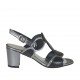 Sandalia para mujer en charol y piel negra y piel laminada bronce de cañon tacon 6 - Tallas disponibles:  32, 43