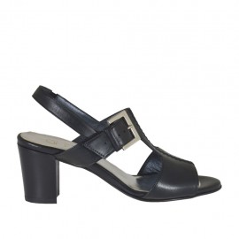Sandale avec elastique et boucle pour femmes en cuir noir talon 6 - Pointures disponibles:  42