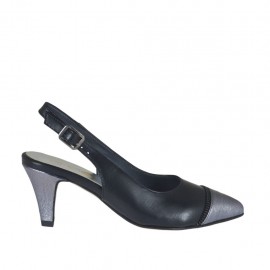 Slingback für Damen mit falschem Reissverschluss aus schwarzem Leder und grauem laminiertem Leder Absatz 6 - Verfügbare Größen:  32, 43