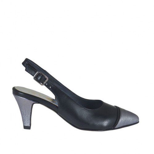 Chanel da donna con finta cerniera in pelle nera e pelle laminata grigia tacco 6 - Misure disponibili: 32, 43