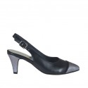 Chanel da donna con finta cerniera in pelle nera e pelle laminata grigia tacco 6