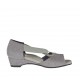 Scarpa aperta da donna in pelle stampata glitterata grigio con elastico e anello metallico zeppa 3 - Misure disponibili: 32, 45