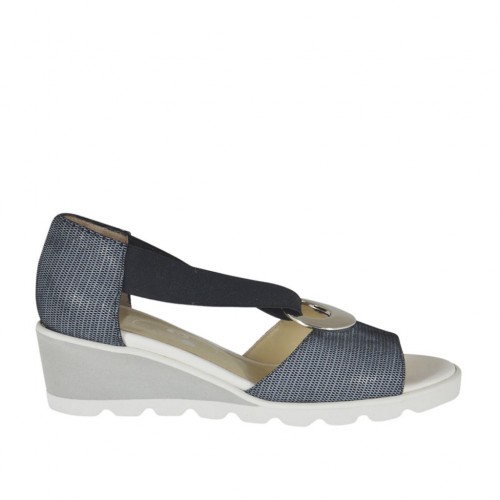 Zapato abierto para mujer con elastico y anillo metalico en piel imprimida blanca y negra cuña 4 - Tallas disponibles:  42