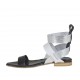 Woman's sandal with velcro strap in black, white and silver laminated leather heel 1 - Available sizes:  34, 42