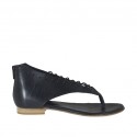 Scarpa aperta infradito da donna con cerniera e lacci in pelle nera tacco 1