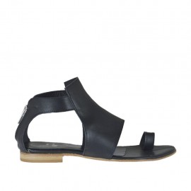 Chaussure ouverte entredoigt pour femmes avec fermeture éclair en cuir noir talon 1 - Pointures disponibles:  42