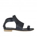 Woman's thong open shoe with zipper in black leather heel 1