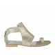 Scarpa aperta infradito da donna con cerniera in pelle laminata platino tacco 1 - Misure disponibili: 33, 34, 42