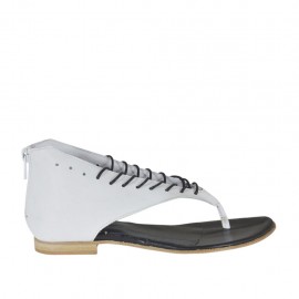 Chaussure ouverte entredoigt pour femmes avec fermeture éclair et lacets en cuir blanc talon 1 - Pointures disponibles:  33, 42, 43, 44