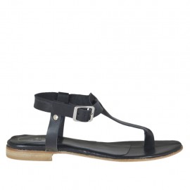 Sandalo infradito da donna con cinturino in pelle nera tacco 1 - Misure disponibili: 42