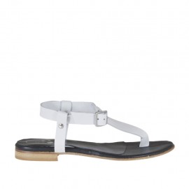 Sandalia de dedo para mujer con cinturon en piel blanca tacon 1 - Tallas disponibles:  43, 44