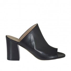 Mule ouvert pour femmes en cuir noir talon 7 - Pointures disponibles:  33