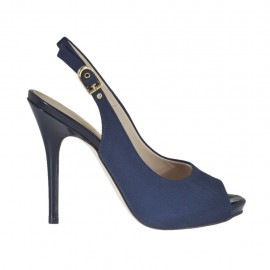 Woman's sandal with platform in blue fabric heel 10 - Available sizes:  31, 32