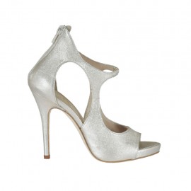 Chaussure ouverte avec plateforme, elastique et fermeture éclair en cuir lamé platine talon 10 - Pointures disponibles:  31, 32, 34, 42, 44, 45