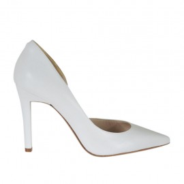 Escarpin pour femmes à côté ouvert en cuir blanc talon 9 - Pointures disponibles:  34