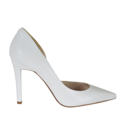 Scarpa da donna aperta al lato in pelle bianca tacco 9 - Misure disponibili: 34