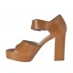 Scarpa aperta da donna con fibbia in pelle color cuoio con plateau e tacco 9 - Misure disponibili: 42