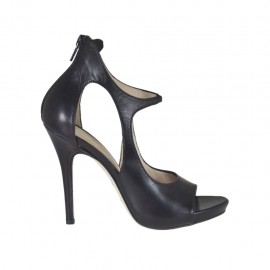 Chaussure ouverte avec plateforme, elastique et fermeture éclair en cuir noir talon 10 - Pointures disponibles:  31, 32