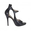 Scarpa aperta da donna con cerniera e elastico in pelle nera tacco 10