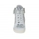 Zapato con cordones, velcro y cremalleras en piel blanca, imprimida floreal laminada estampata plateada cuña 7 - Tallas disponibles:  42