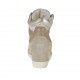 Woman's laced shoe in taupe suede and leather, white and platinum pierced fabric and laminated printed silver leather wedge 7 - Available sizes:  42