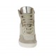 Woman's laced shoe in taupe suede and leather, white and platinum pierced fabric and laminated printed silver leather wedge 7 - Available sizes:  42