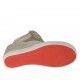 Woman's laced shoe in taupe suede and leather, white and platinum pierced fabric and laminated printed silver leather wedge 7 - Available sizes:  42