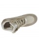 Woman's laced shoe in taupe suede and leather, white and platinum pierced fabric and laminated printed silver leather wedge 7 - Available sizes:  42