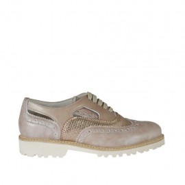 Woman's laced shoe with sidecuts in rose and copper laminated leather with braided print heel 3 - Available sizes:  44