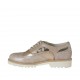 Zapato para mujer abierto al lado con cordones en piel rose y laminada imprimida trensada cobre tacon 3 - Tallas disponibles:  44