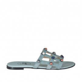 Sabot aperto da donna con perle colorate in camoscio turchese tacco 1 - Misure disponibili: 33