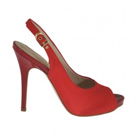Woman's sandal with platform in red fabric heel 10 - Available sizes:  31, 32, 42