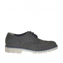 Men's casual laced shoe with Brogue decorations in grey nubuck leather