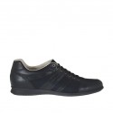 Men's laced casual shoe in black leather and fabric