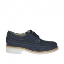 Men's casual laced derby shoe with brogue wingtip in blue nubuck leather