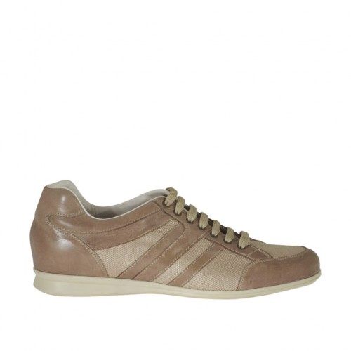 Scarpa stringata casual da uomo in pelle e tessuto taupe - Misure disponibili: 47, 49