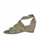 Chaussure ouverte pour femmes avec courroie et strass en nubuck taupe talon compensé 3 - Pointures disponibles:  43