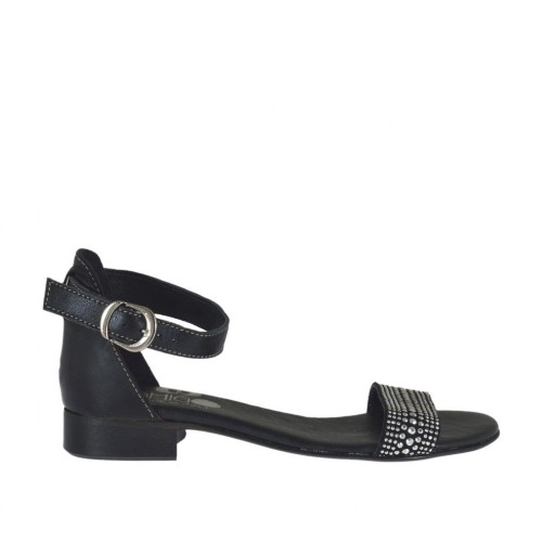 Scarpa aperta da donna in pelle nera con cinturino e strass tacco 2 - Misure disponibili: 32