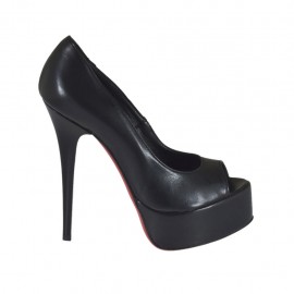 Escarpin à bout ouvert pour femmes avec plateforme en cuir noir talon 13 - Pointures disponibles:  42
