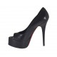 Scarpa da donna aperta in punta con plateau in pelle nera tacco 13 - Misure disponibili: 42, 45