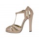 Woman's open shoe with t-strap and platform in powder rose leather and patent leather heel 10 - Available sizes:  31