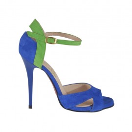 Scarpa aperta da donna con cinturino e plateau in camoscio bluette e verde tacco 10 - Misure disponibili: 31