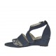 Zapato abierto para mujer con cinturon y estras en nubuk azul cuña 3 - Tallas disponibles:  42