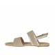Sandale pour femmes avec boucle en daim taupe et cuir imprimé lamé platine talon 1 - Pointures disponibles:  42
