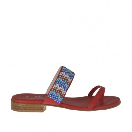 Offene rote Damenzehenpantolette mit bunten Strasssteinen Absatz 2 - Verfügbare Größen:  42, 43