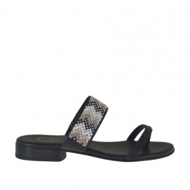 Offene schwarze Damenzehenpantolette mit bunten Strasssteinen Absatz 2 - Verfügbare Größen:  42