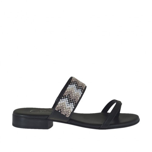 Sabot aperto infradito nero con strass multicolor tacco 2 - Misure disponibili: 42