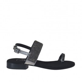Woman's laminated gunmetal flip-flop sandal with rhinestones heel 2 - Available sizes:  32