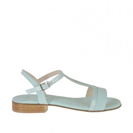 Woman's strap sandal in glittered and aquamarine suede heel 2 - Available sizes:  32, 42