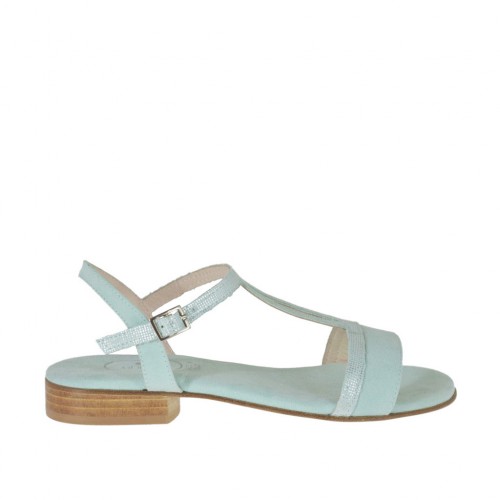 Sandalo da donna con cinturino in camoscio e glitterato verde acqua tacco 2 - Misure disponibili: 32, 42